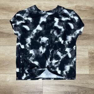 Wonder Nation Girl's Black/White Tie Dyed Short Sleeve Tie Front Tee sz L